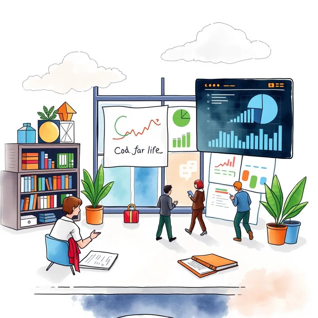 Stakeholder data interpreter: Transform cold data into stakeholder-friendly insights 1 Transform cold data into actionable insights with a collaborative team analyzing stakeholder metrics in a modern office environment.