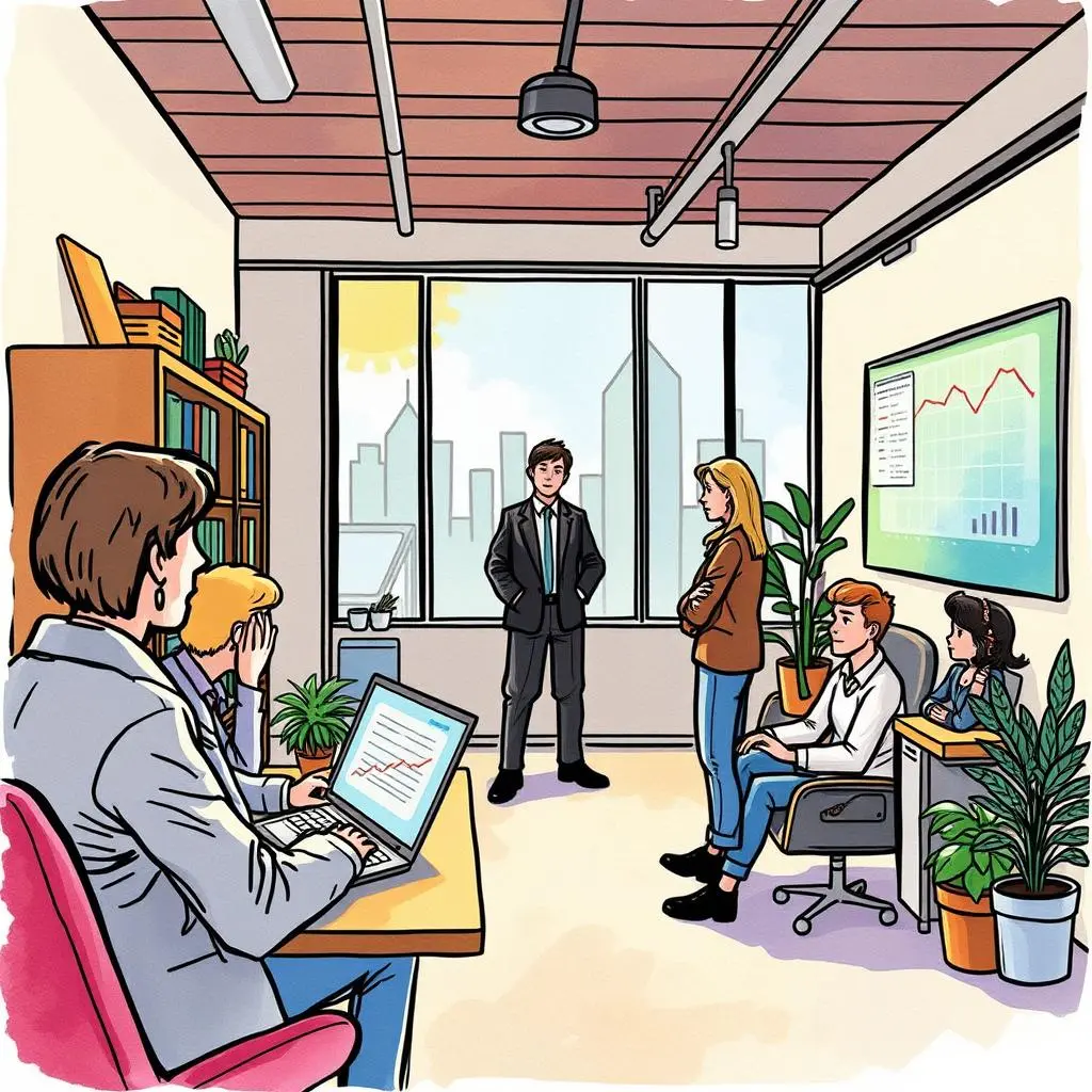Customer behavior predictor: Forecast customer actions based on data 1 Office meeting showcasing a diverse team discussing customer behavior analysis.