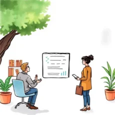 Feedback Trend Identifier tool helping professionals analyze customer satisfaction data in a meeting space