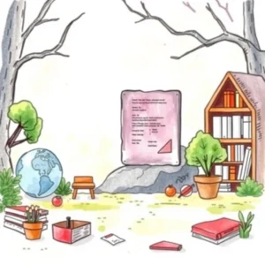 A serene outdoor workspace with a globe, bookshelf, and a data document showcasing data classification essentials.