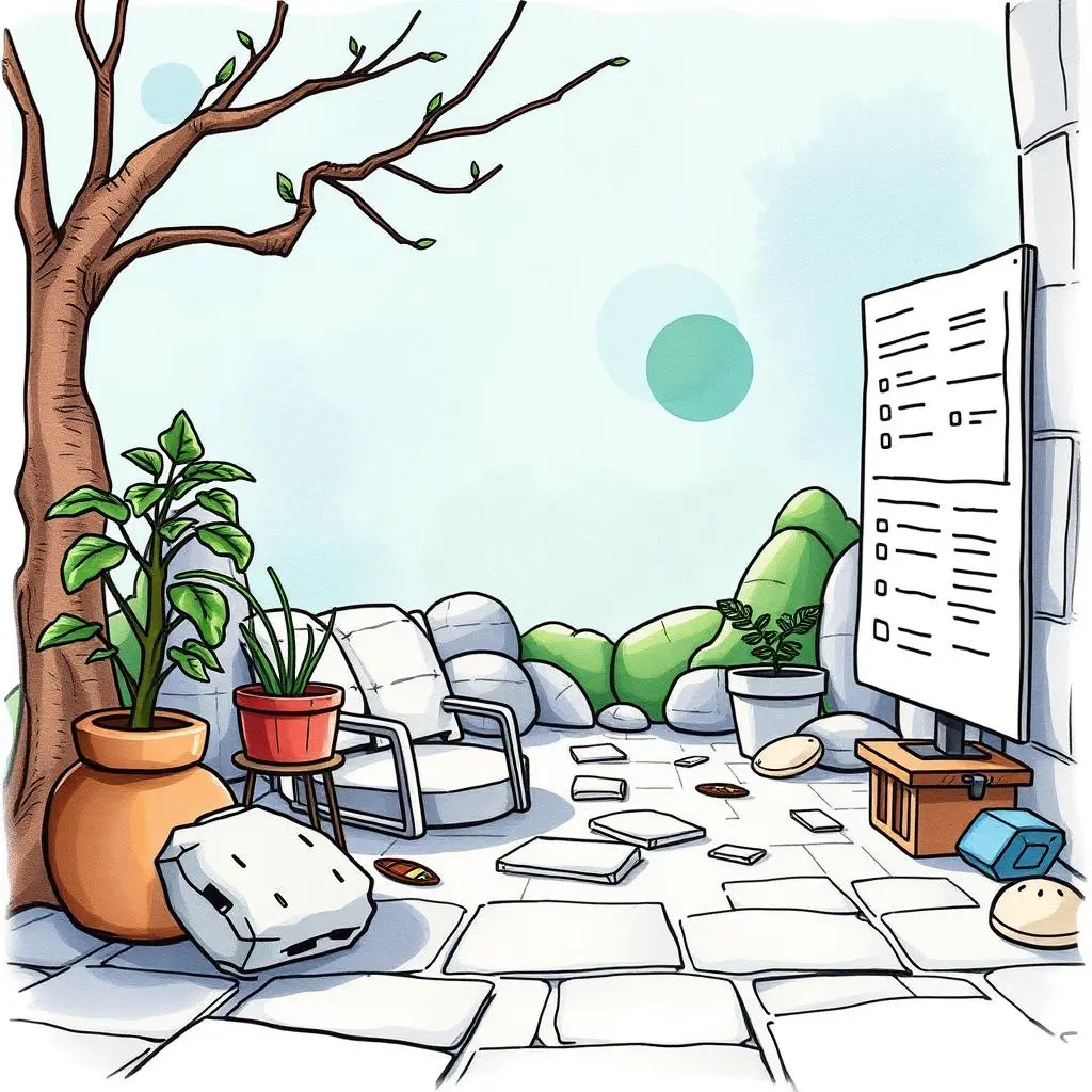 Metadata field generator: Automatically produce fields for data classification 1 A tranquil outdoor space with chairs, plants, and a whiteboard showcasing data insights for data classification tasks.