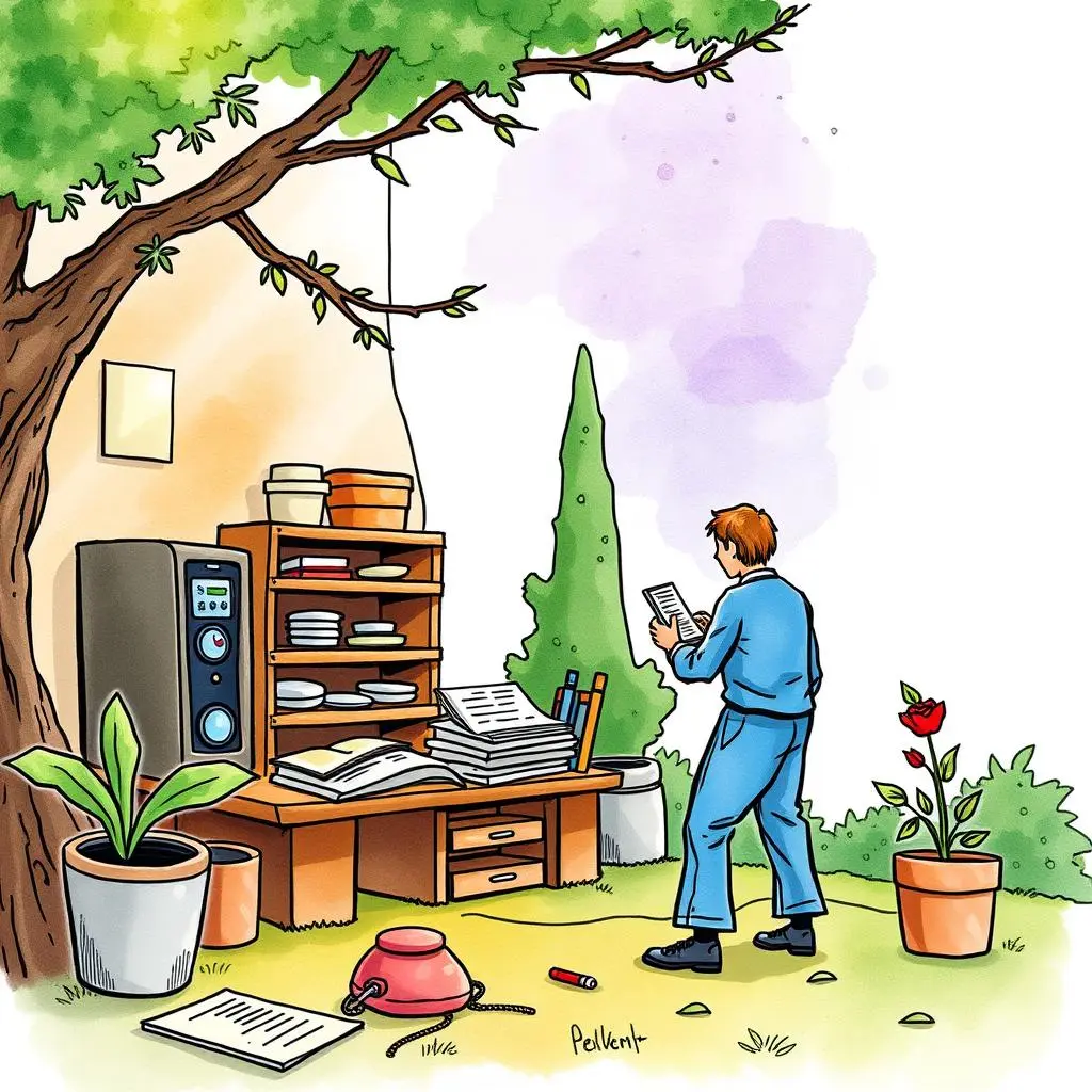 Data definition clarifier: Clarify terms used in data documentation 1 Person organizing documents and files in a garden workspace.
