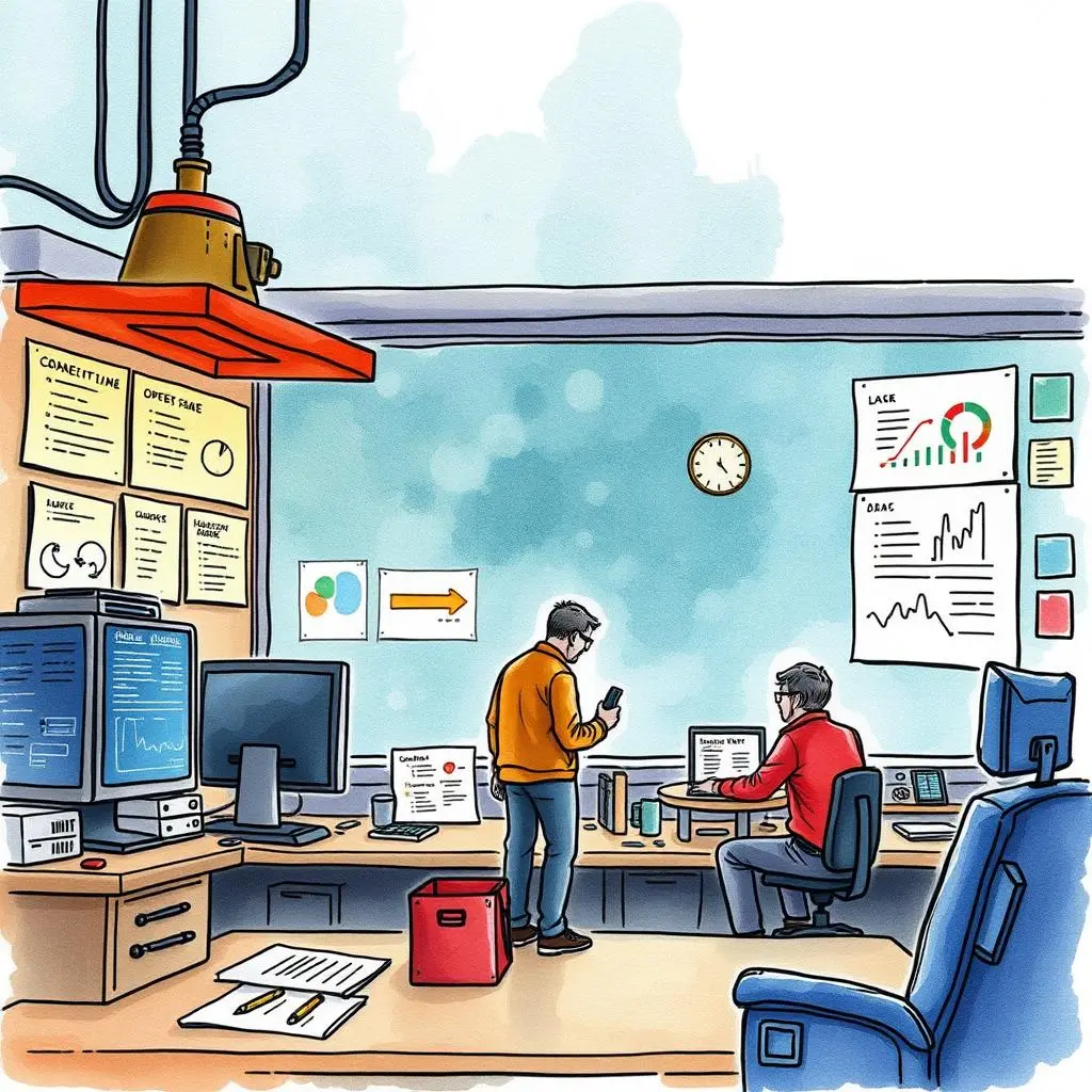 Text input validator: Check and rectify input data irregularities 1 A workspace showing two professionals discussing data with multiple screens and documents around them.