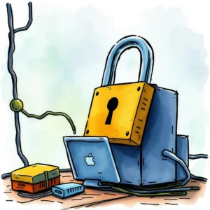 Illustration of a computer locked by a padlock symbolizing data security.