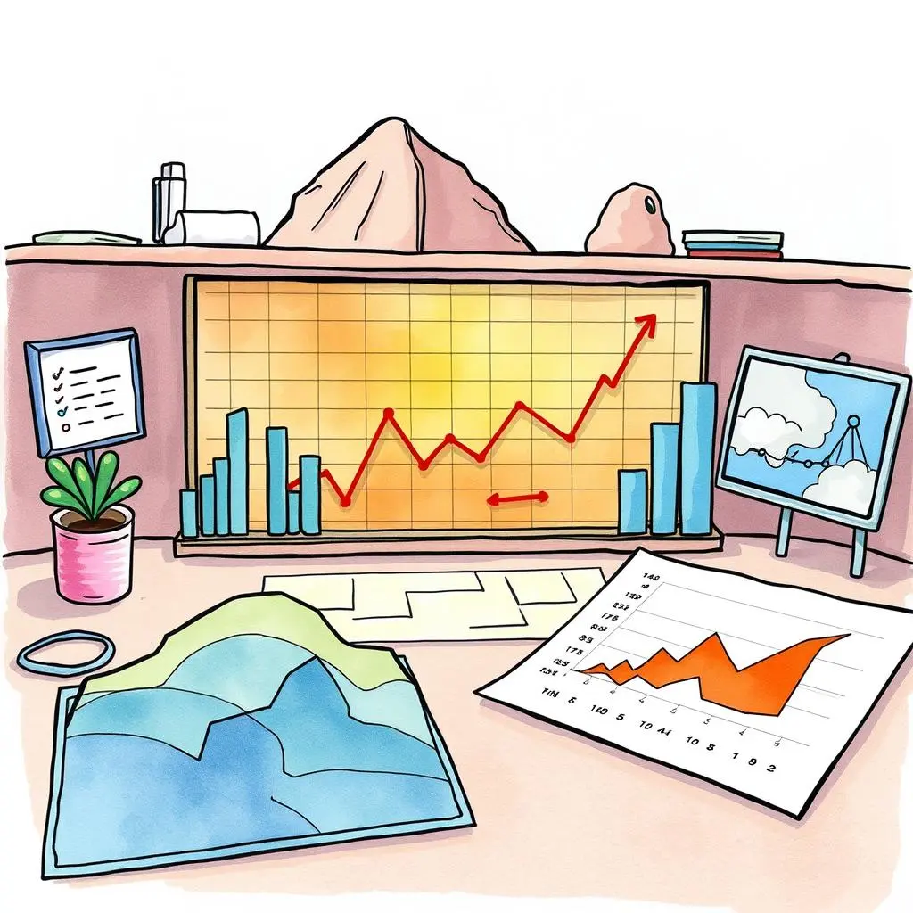 Visual representation of data analysis with charts and graphs.