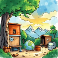 A whimsical landscape depicting data transformation and migration themes.
