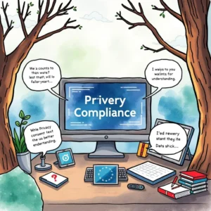 A computer surrounded by nature, emphasizing data privacy compliance.