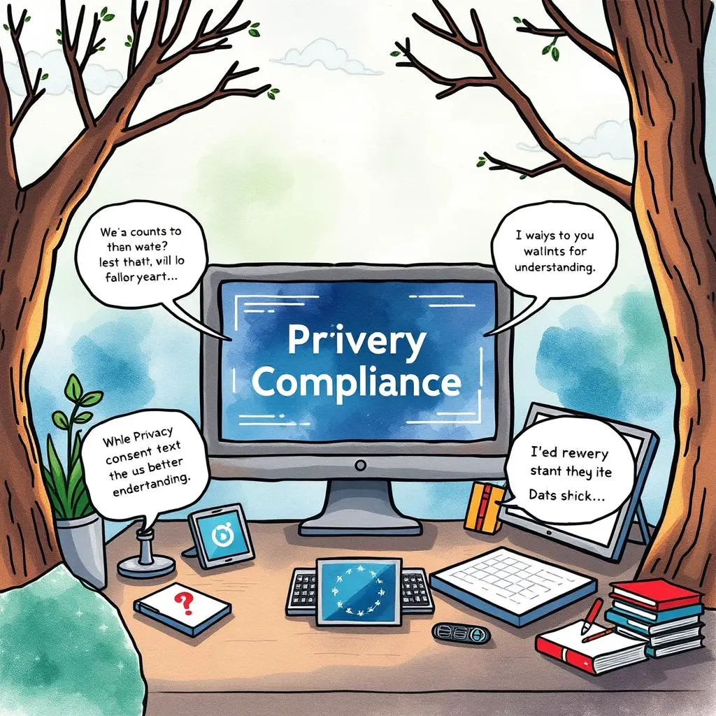 Consent clarity enhancer: Simplify consent text for better understanding 1 A computer surrounded by nature, emphasizing data privacy compliance.