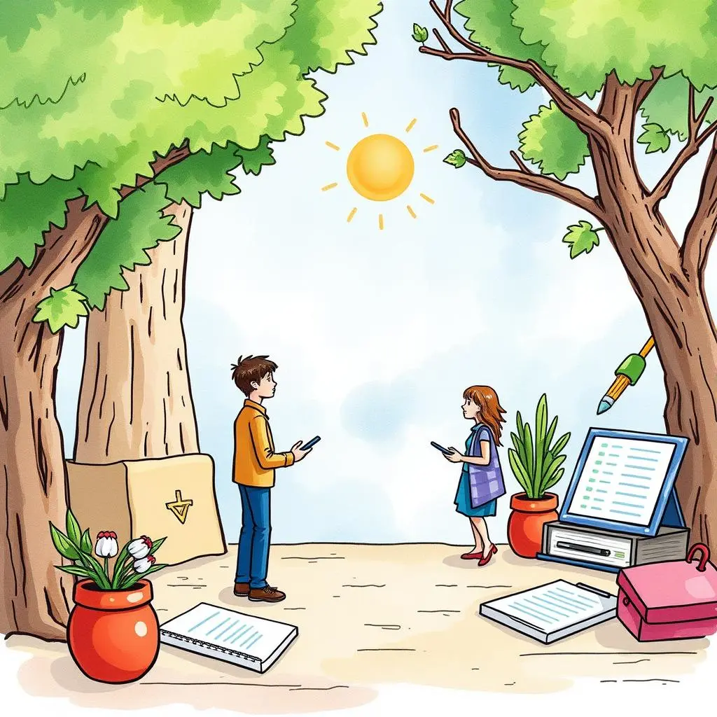 Consent tracking assistant: Manage and log user consent records 1 Two professionals discussing consent management in a nature-inspired setting.