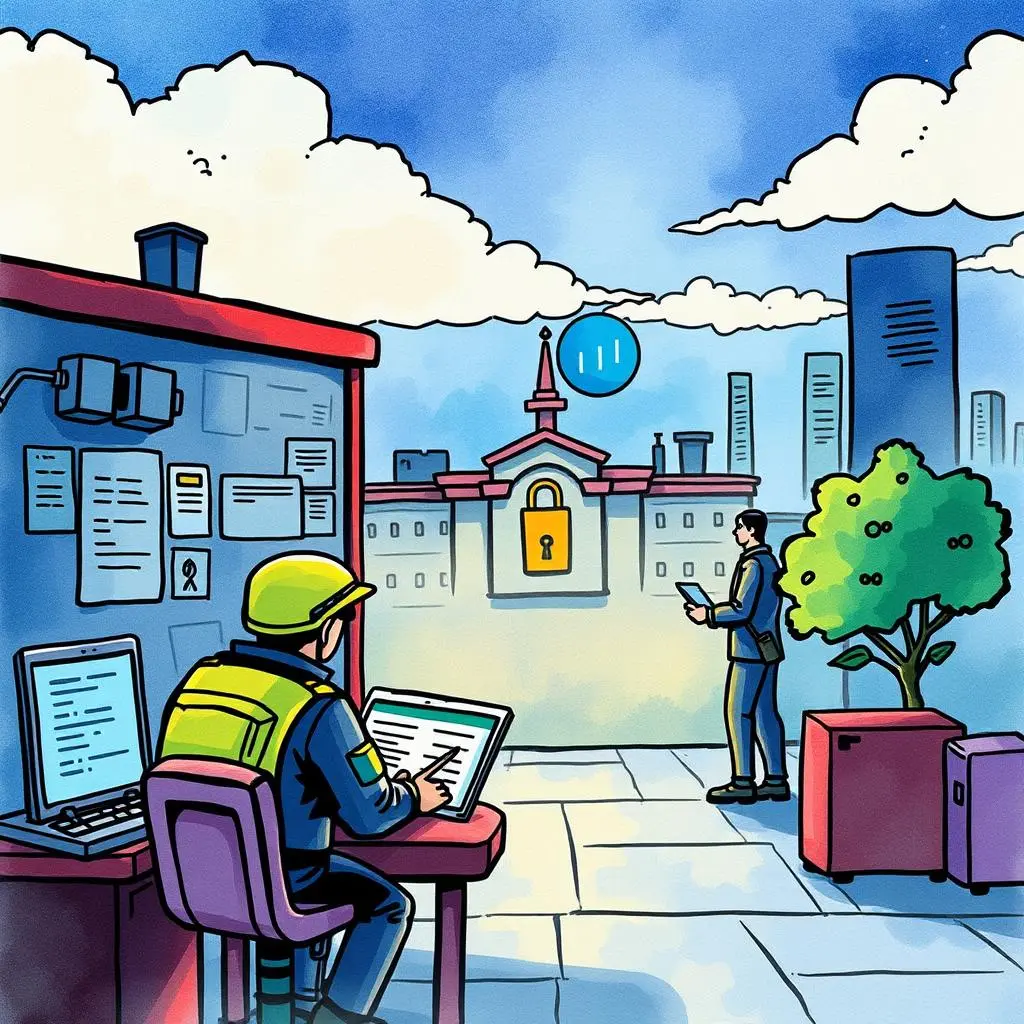 Follow-up action notifier: Specify follow-up actions after incidents 1 Security personnel reviewing data protection protocols in a monitored environment.
