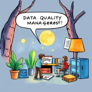 Cartoon showing children managing data quality in a cozy workspace.