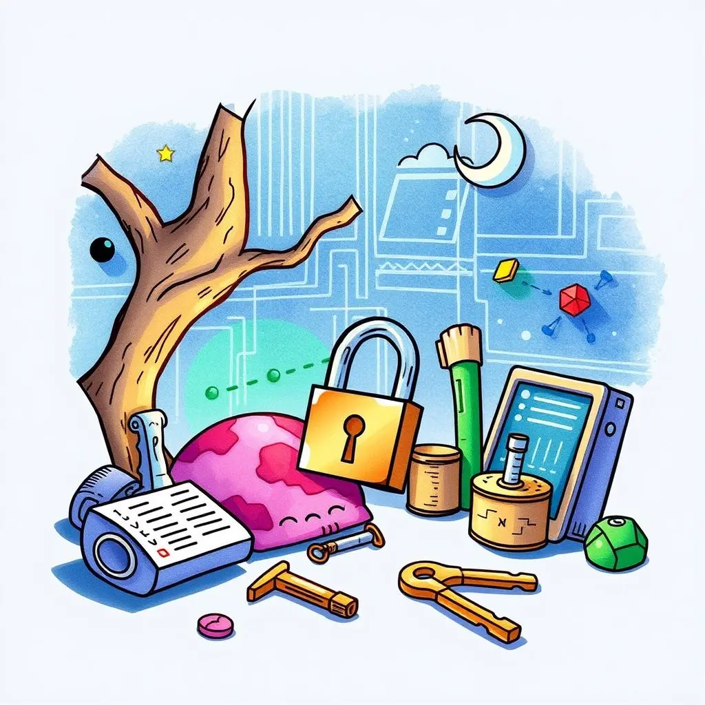 Data Encryptor tool illustration featuring various encryption elements and technology