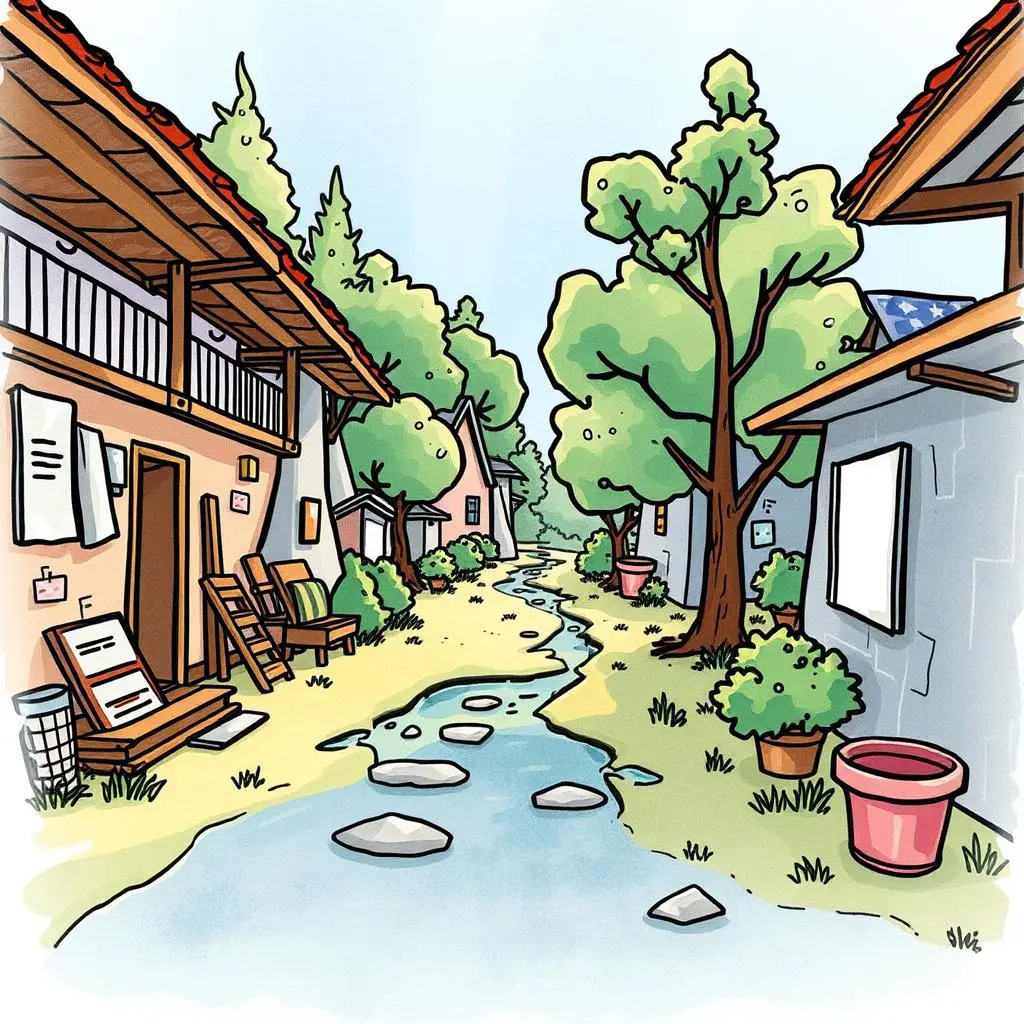 A scenic alleyway with houses and trees, ideal for illustrating a data tool's environment.