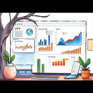 Business Intelligence report displayed on a screen with charts and graphs for data visualization