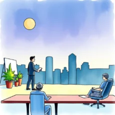 Professional presenting investor feedback in a modern corporate setting.