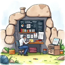 A person organizing defect information in a creative outdoor workspace.