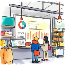 Analysts reviewing consumer behavior insights on a digital dashboard.