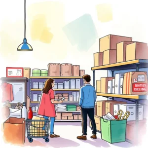 Two analysts reviewing inventory patterns in a storage area.