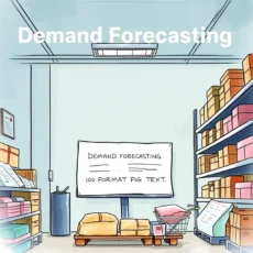 Illustration of a demand forecasting workspace with organized supplies.