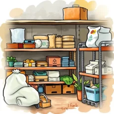 Shelves filled with various supplies and products relevant to inventory management and sales forecasting