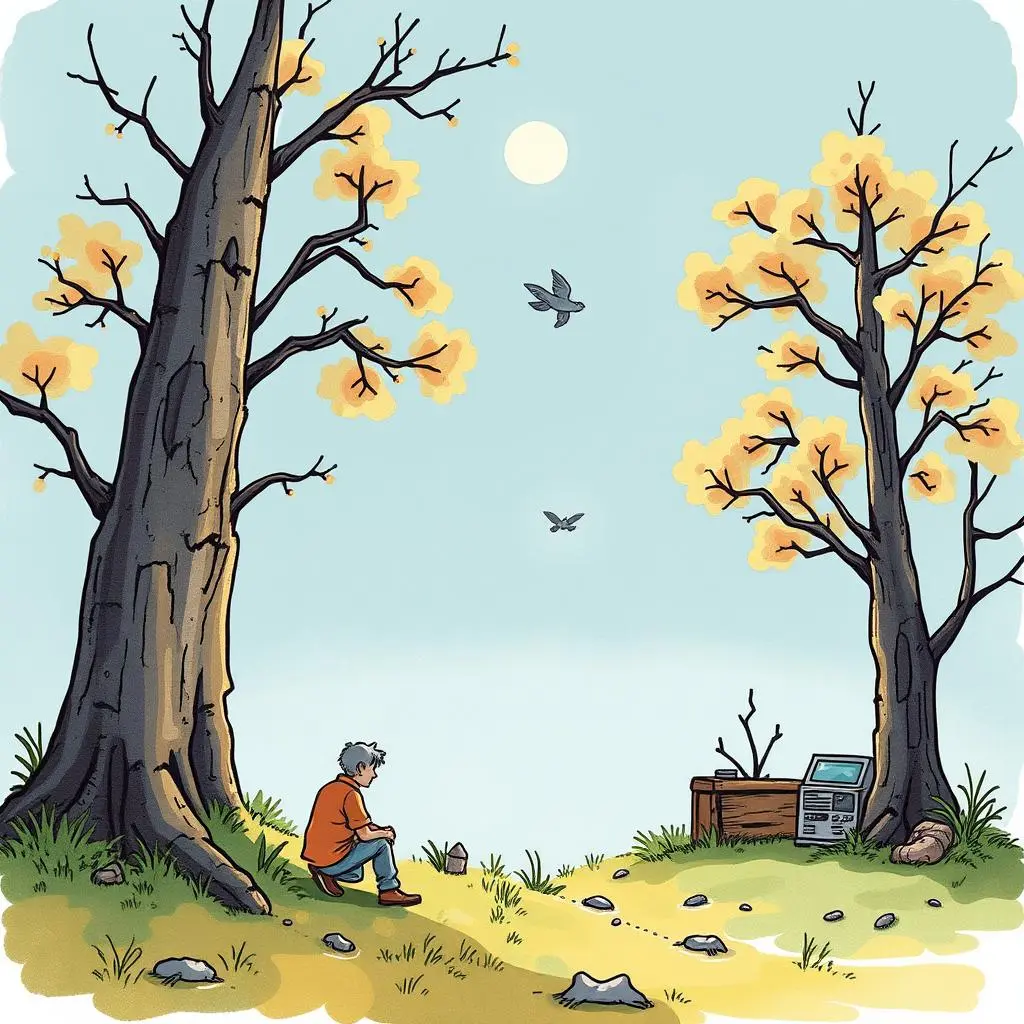 Ai test case generator: Automatically create test cases from requirements 1 A young person sits peacefully under autumn trees, contemplating next to a computer in a serene setting.