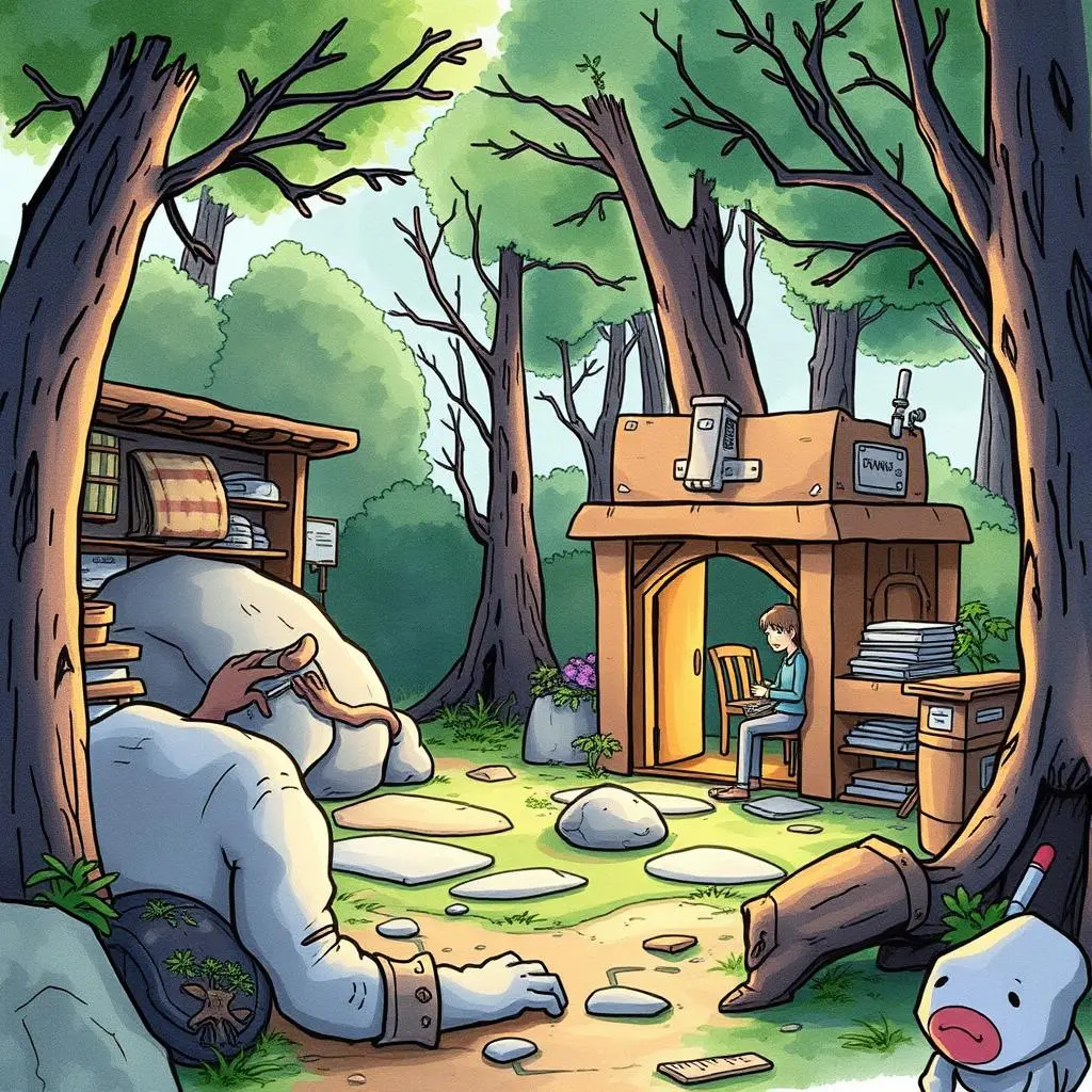 Backup log assistant: Automatically draft backup logs for records 1 A serene forest scene featuring a child working on backup logs.