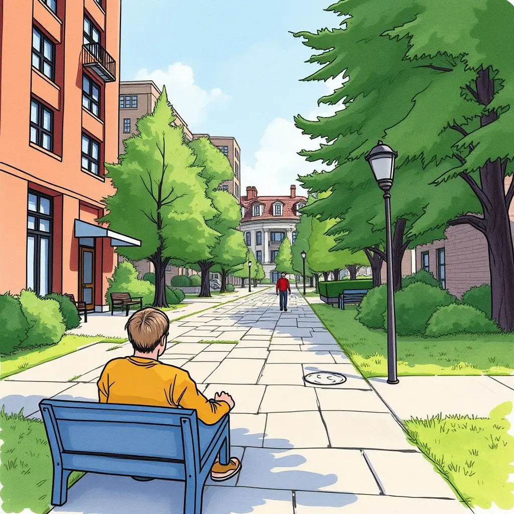 Predictive feedback interpreter: Predict outcomes based on user feedback 1 A person sitting on a bench in a park setting, contemplating their path while others walk by.
