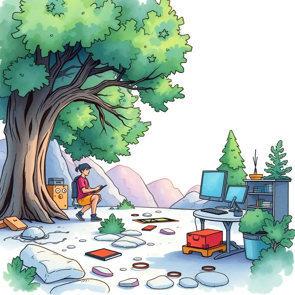 Staging error feedback generator: Provide instant feedback on staging errors 1 A person using a computer outdoors surrounded by nature and technology.