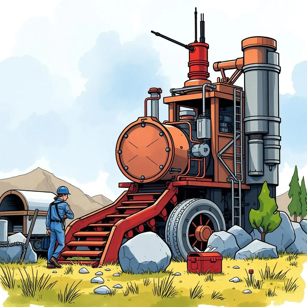 Project scope clarity tool: Define and clarify project scopes collaboratively 1 A mechanical engineer approaches an industrial machine in a scenic landscape.