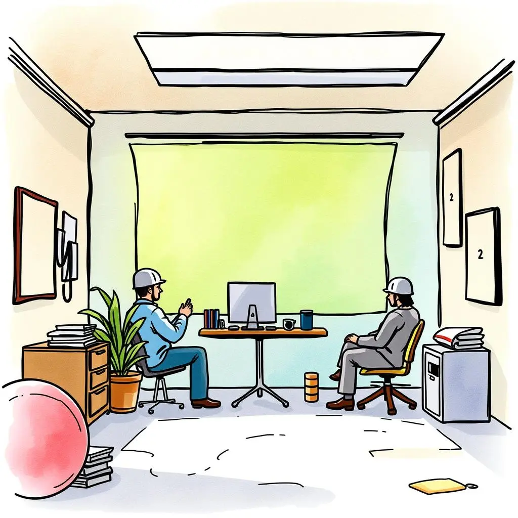 Design review timetable: Outline and plan design review dates 1 Two engineers seated in a design review meeting, analyzing designs in an office setting.