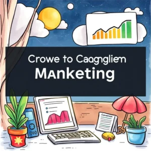 Colorful illustration of marketing analytics tools and conversion reports.