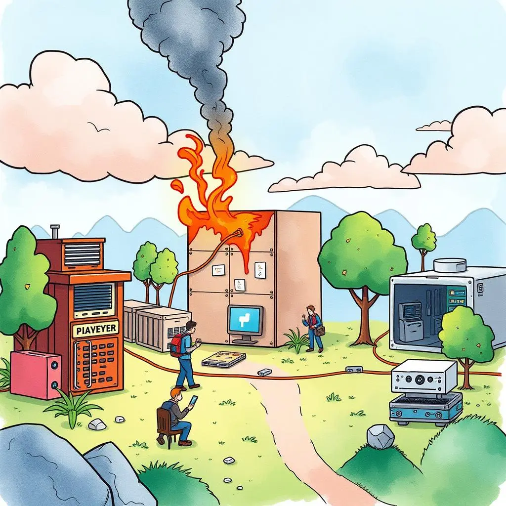 Test run feedback collector: Gather feedback on disaster recovery simulations 1 Illustration of disaster recovery simulation with fire and it infrastructure elements.