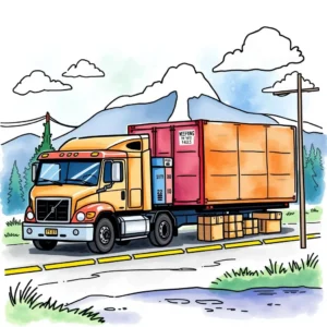 Capacity planner: Analyze load capacity and recommend arrangements 10 Truck with cargo container parked on road near mountains.