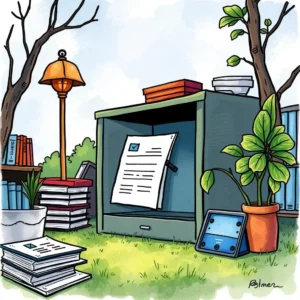 Document storage scene with files and a metadata creation tool.