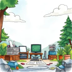 Illustration of an organized workspace for documentation review and formatting.