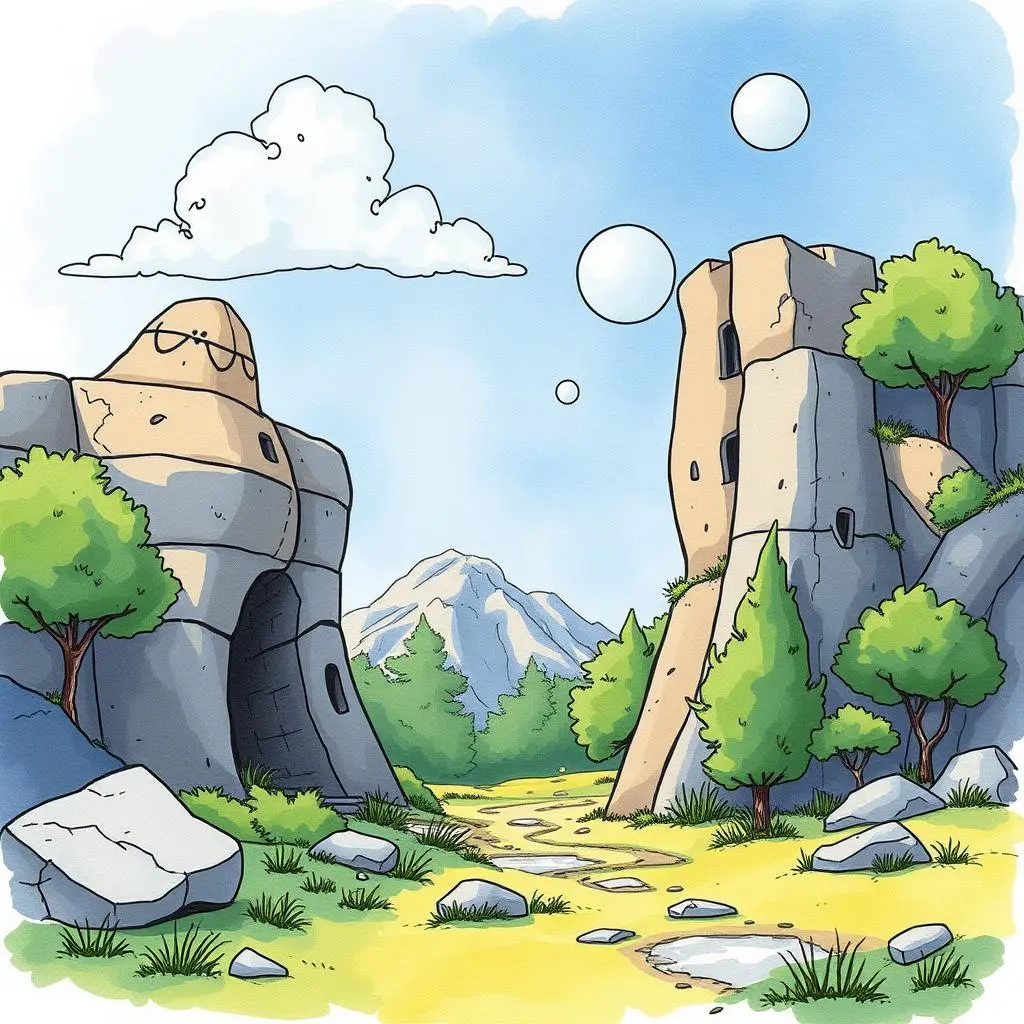 A serene landscape featuring rocky formations, trees, and a clear sky, ideal for a web utility.