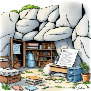 Documentation clarity enhancer: Improve text clarity for smoother approvals 10 Cozy cave library highlighting organized documentation and improved clarity.