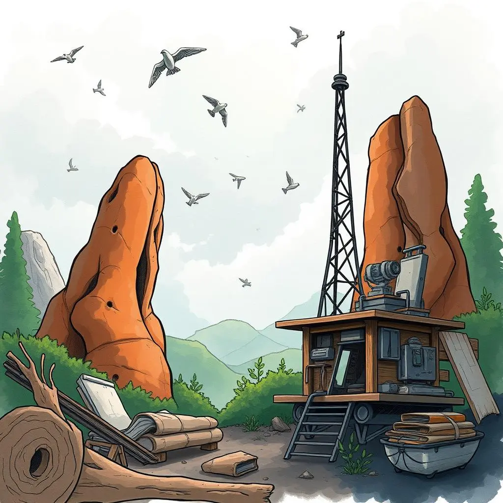 Docutext clarifier: Eliminate jargon and simplify documentation language 1 Illustration of a mountain landscape featuring a documentation station with tools.