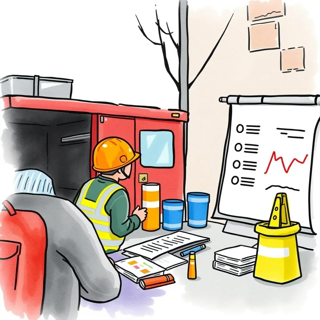 Ehs incident analysis assistant: Assist in analyzing safety incident data trends 1 A worker in safety gear analyzes incident data trends next to a chart and environmental equipment.