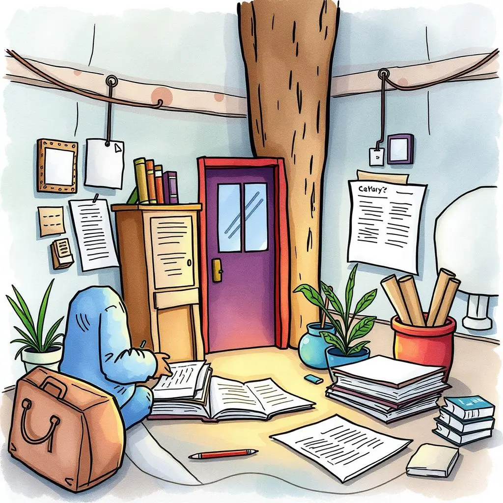Ehs report enhancer: Improve quality of environmental health incident reports 1 A cozy workspace with books and documents for enhancing EHS reports.