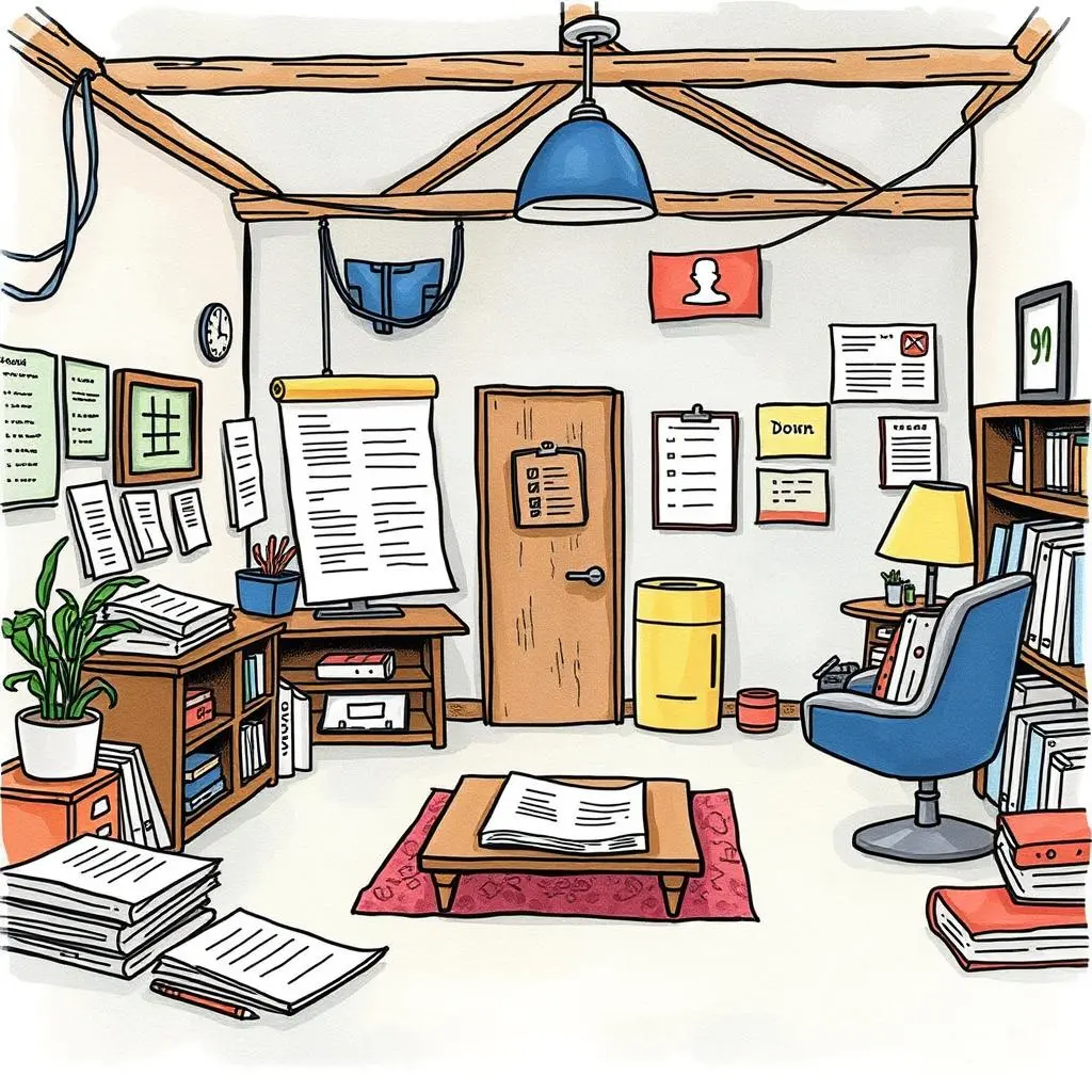 Feedback resolution overview maker: Generate overviews of resolution processes 1 A bright and organized customer service work environment with documents, chairs, and a plant.