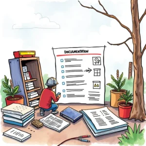 Person documenting incident details with charts and notebooks outdoors.