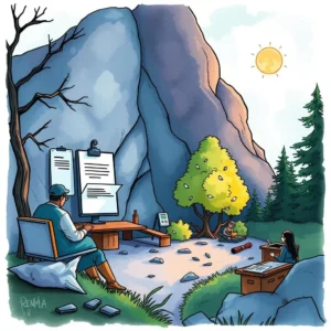 Stakeholder Decision Documenter in a serene outdoor setting with professionals documenting decisions