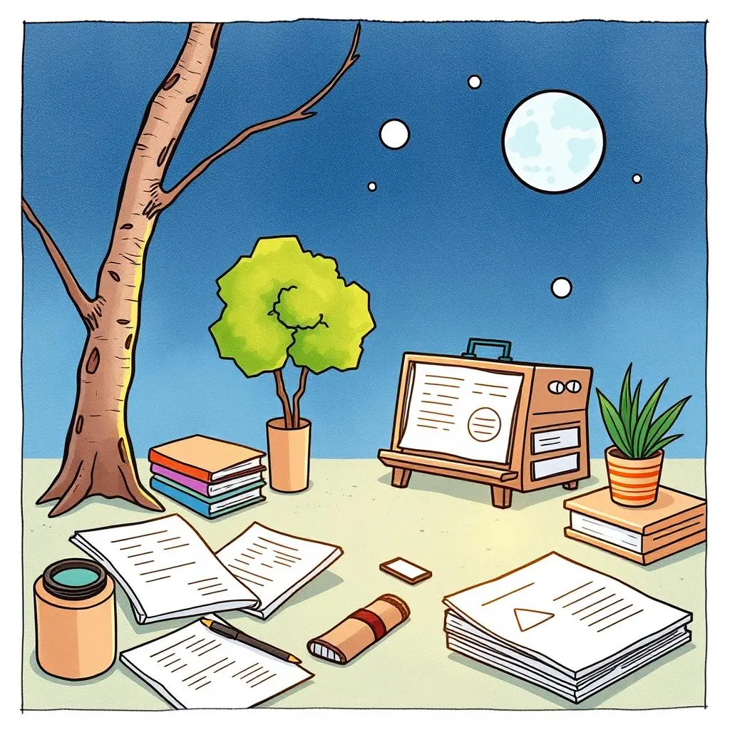Summary scribe: Generate concise summaries of incident documentation 1 A workspace scene displaying documents and tools for incident documentation and summarization