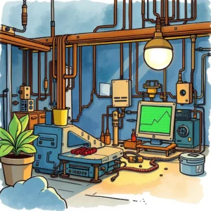 A workspace featuring a computer and electronic equipment for fault diagnosis in embedded systems