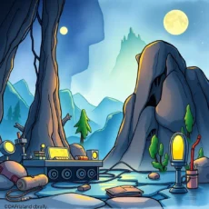 A vibrant forest scene with a tool station for clarifying complex system requirements