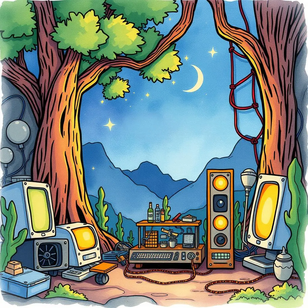 Troubleshooting guide generator: Generate step-by-step troubleshooting guides 1 Troubleshooting workspace with computers and equipment set in a natural environment