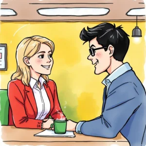 A positive interaction between two professionals discussing employee feedback in an office setting.