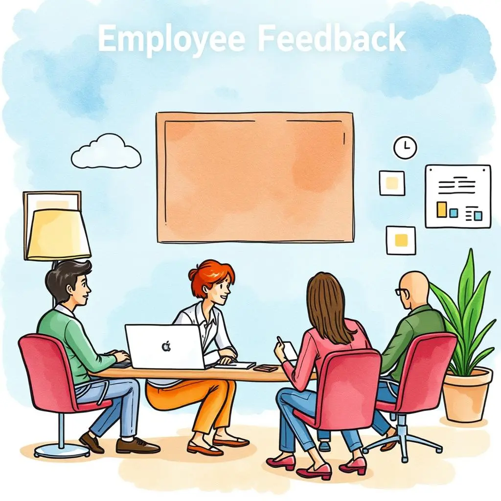 Employee feedback discussion in a modern office setting showcasing collaboration and analysis