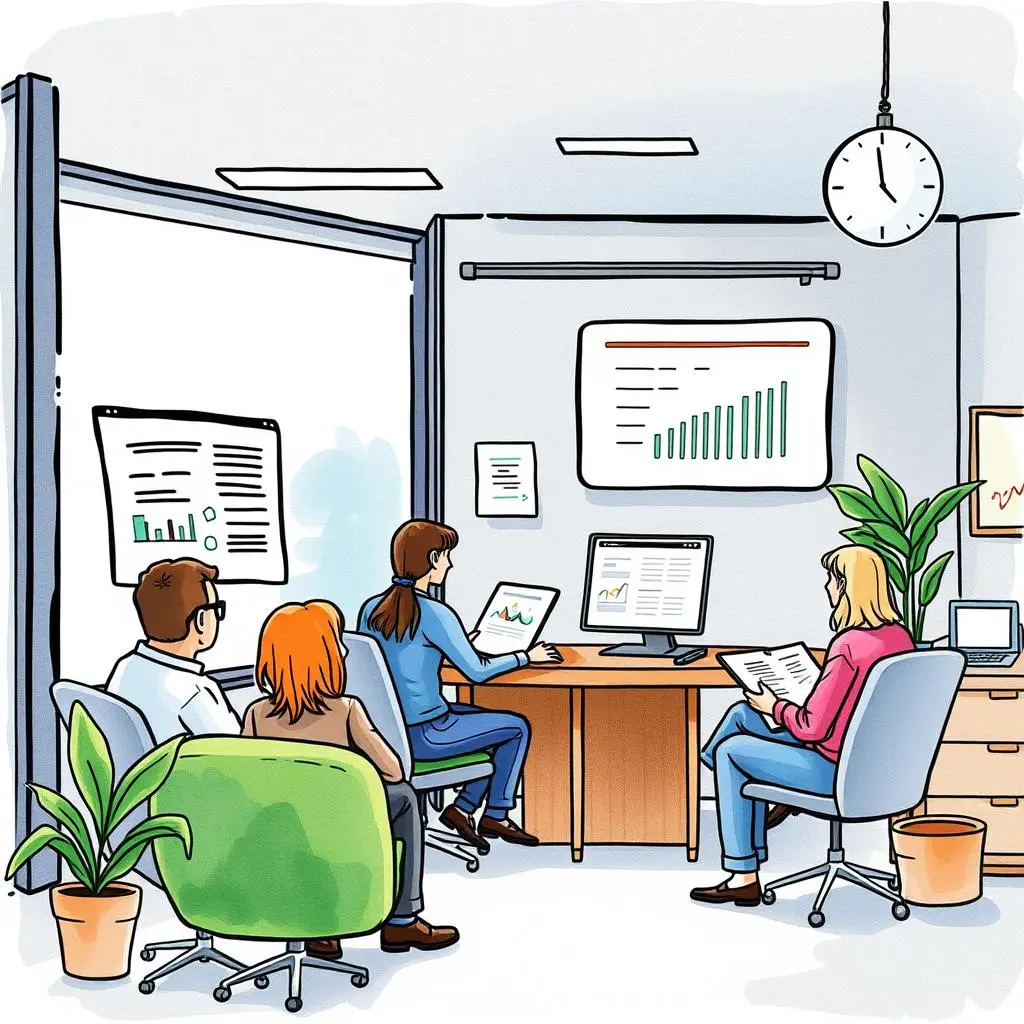 Employee metrics analyzer: Create straightforward performance analysis reports 1 Employee Metrics Analyzer team analyzing performance data in an office setting